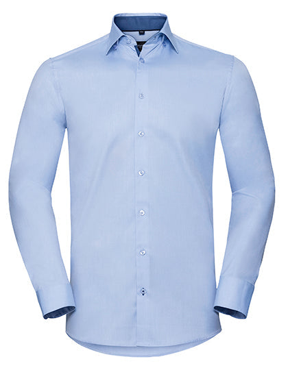 Men's Long Sleeve Tailored Contrast Herringbone Shirt L-Shop