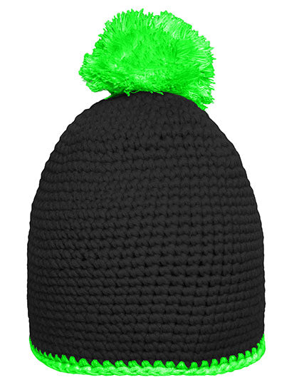 Pompon Hat With Contrast Stripe L-Shop
