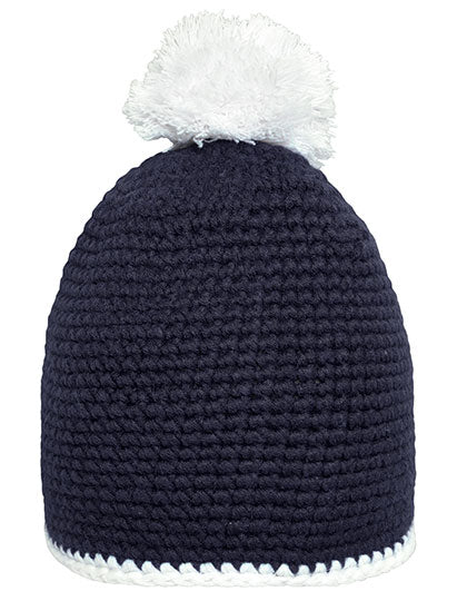 Pompon Hat With Contrast Stripe L-Shop